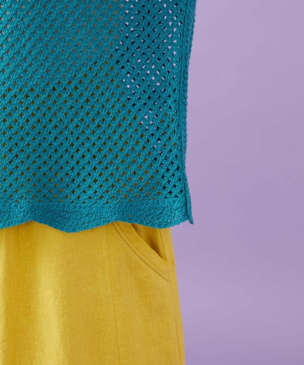 GJFFD31200 Jocomomola(ホコモモラ) 【2WAY】Volar フラワーモチーフ半袖ニットベスト ブルー