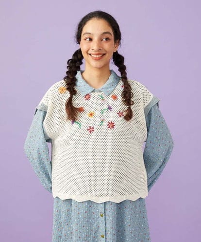 GJFFD31200 Jocomomola 【2WAY】Volar フラワーモチーフ半袖ニットベスト