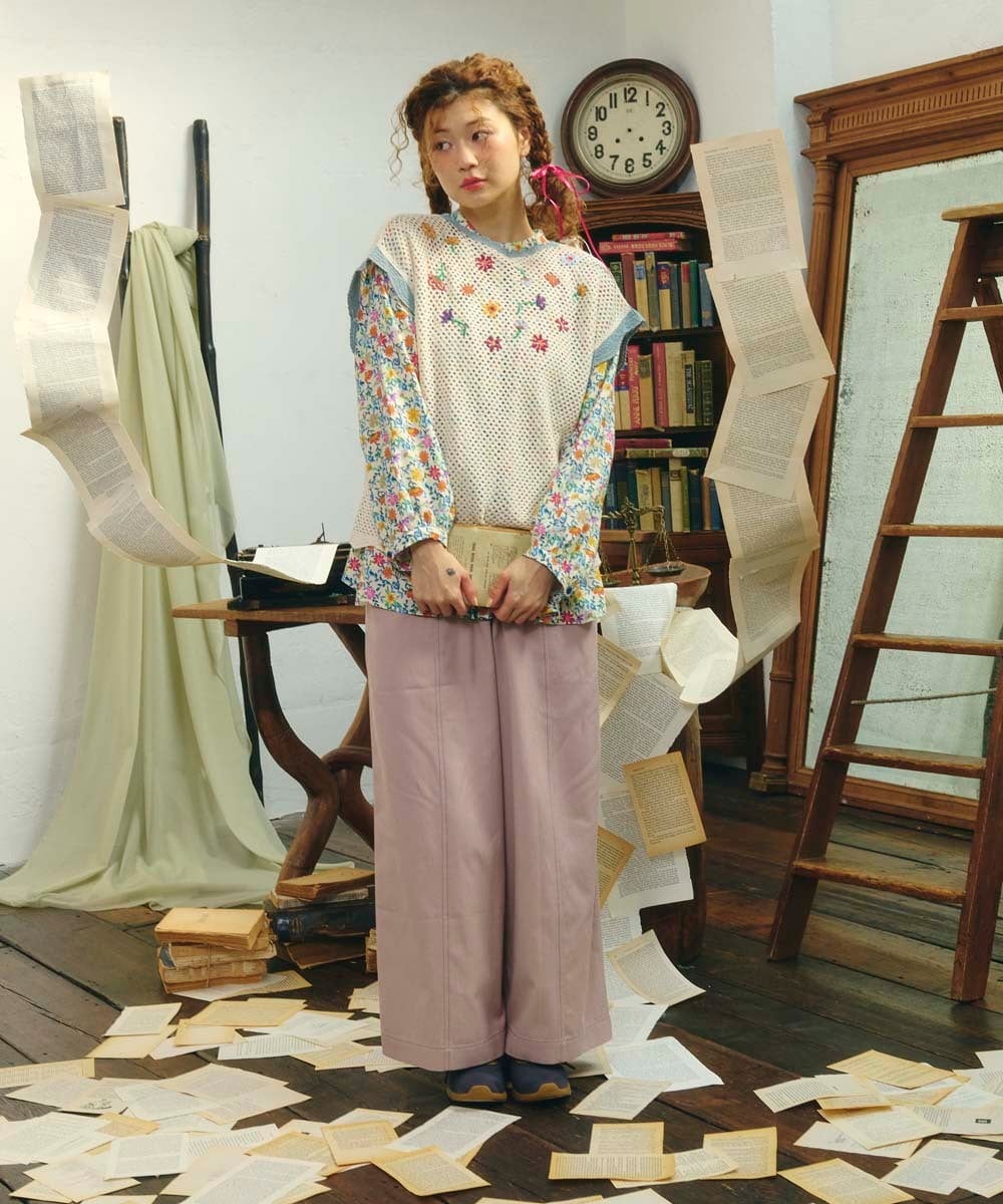 GJFFD31200 Jocomomola(ホコモモラ) 【2WAY】Volar フラワーモチーフ半袖ニットベスト アイボリー