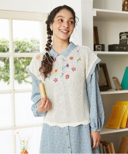 GJFFD31200 Jocomomola 【2WAY】Volar フラワーモチーフ半袖ニットベスト