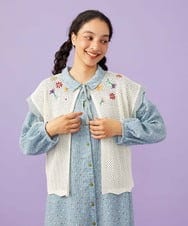 GJFFD31200 Jocomomola(ホコモモラ) 【2WAY】Volar フラワーモチーフ半袖ニットベスト アイボリー