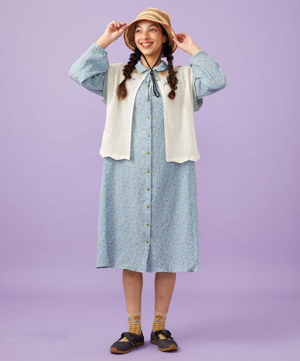 GJFFD31200 Jocomomola(ホコモモラ) 【2WAY】Volar フラワーモチーフ半袖ニットベスト アイボリー