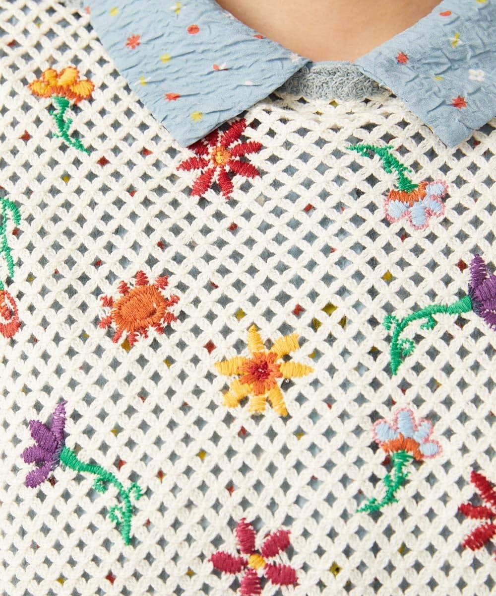 GJFFD31200 Jocomomola(ホコモモラ) 【2WAY】Volar フラワーモチーフ半袖ニットベスト アイボリー