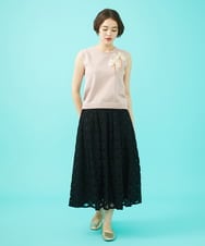 GJFGA50200 Jocomomola(ホコモモラ) フラワーモチーフノースリーブニット ブルーグリーン