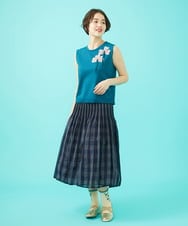 GJFGA50200 Jocomomola(ホコモモラ) フラワーモチーフノースリーブニット ブルーグリーン