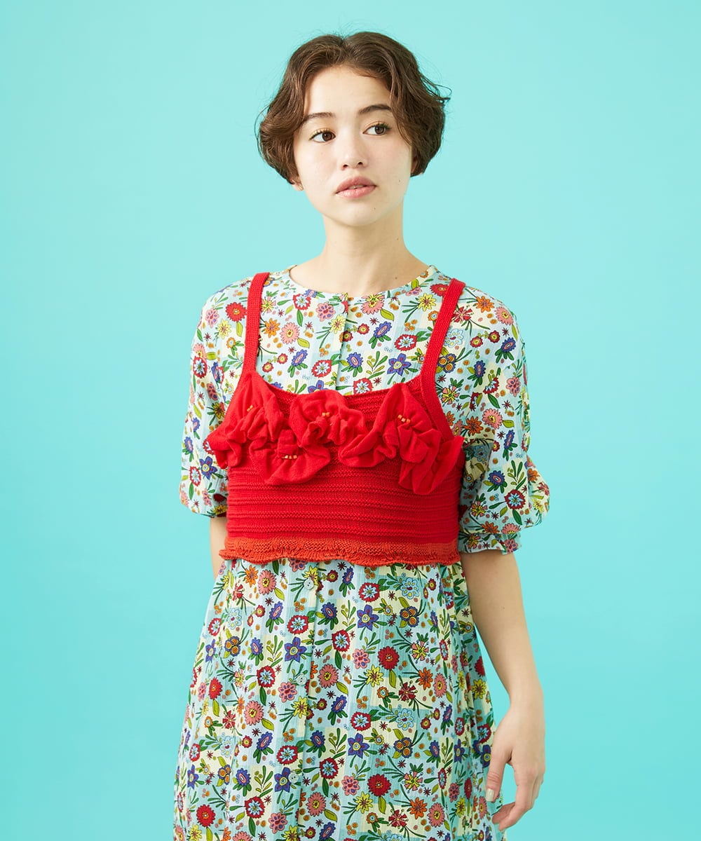 GJFGB01180 Jocomomola(ホコモモラ) Fruto フリルニットビスチェ レッド