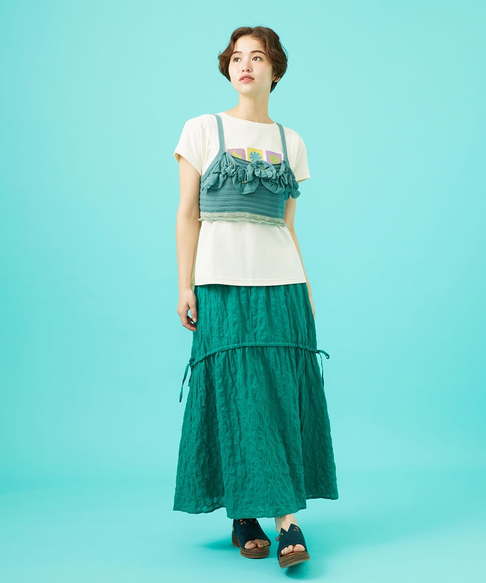 GJFGB01180 Jocomomola(ホコモモラ) Fruto フリルニットビスチェ レッド