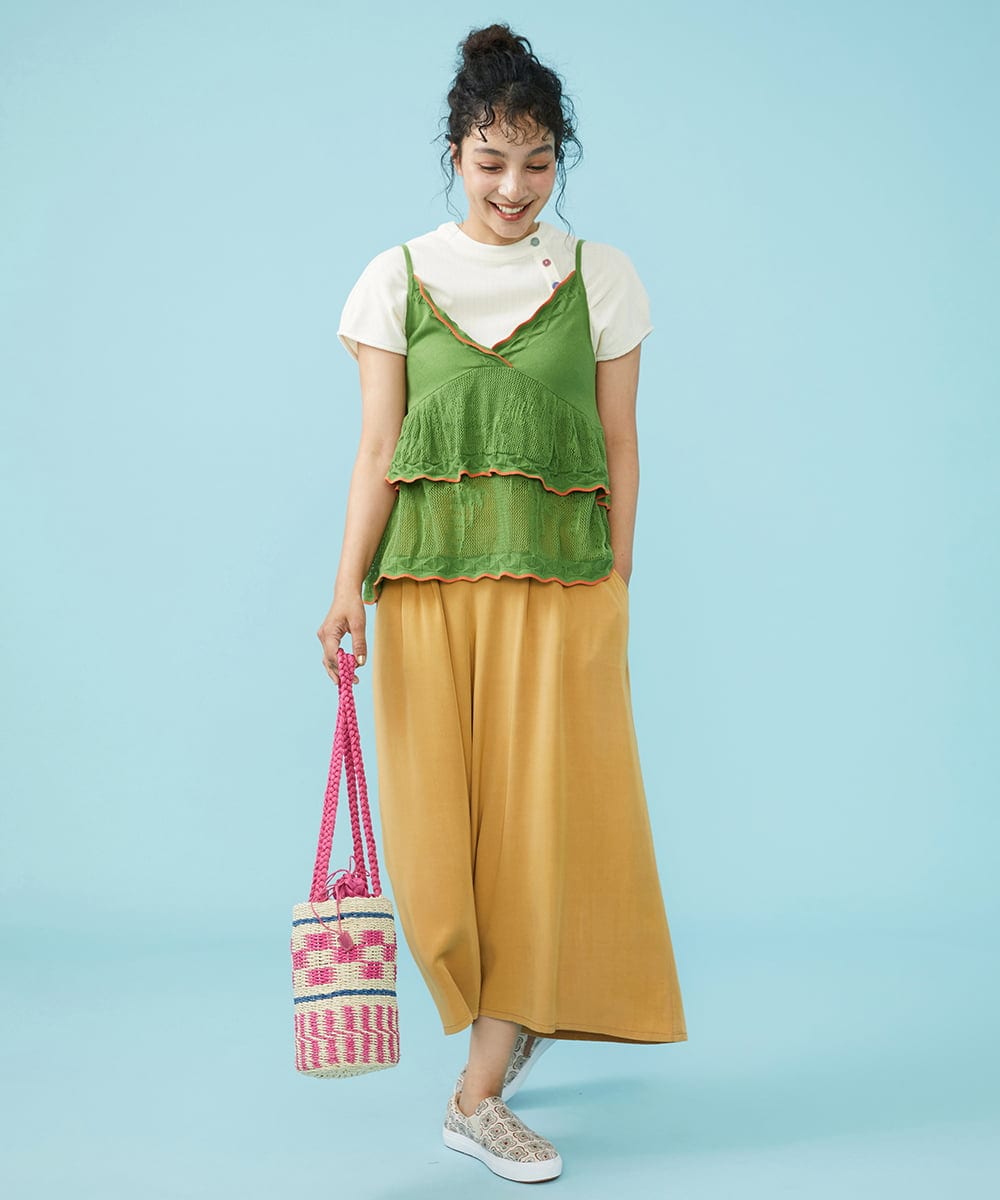 GJFGB40150 Jocomomola(ホコモモラ) Palmera メッシュ　ティアードニットキャミソール ピンク