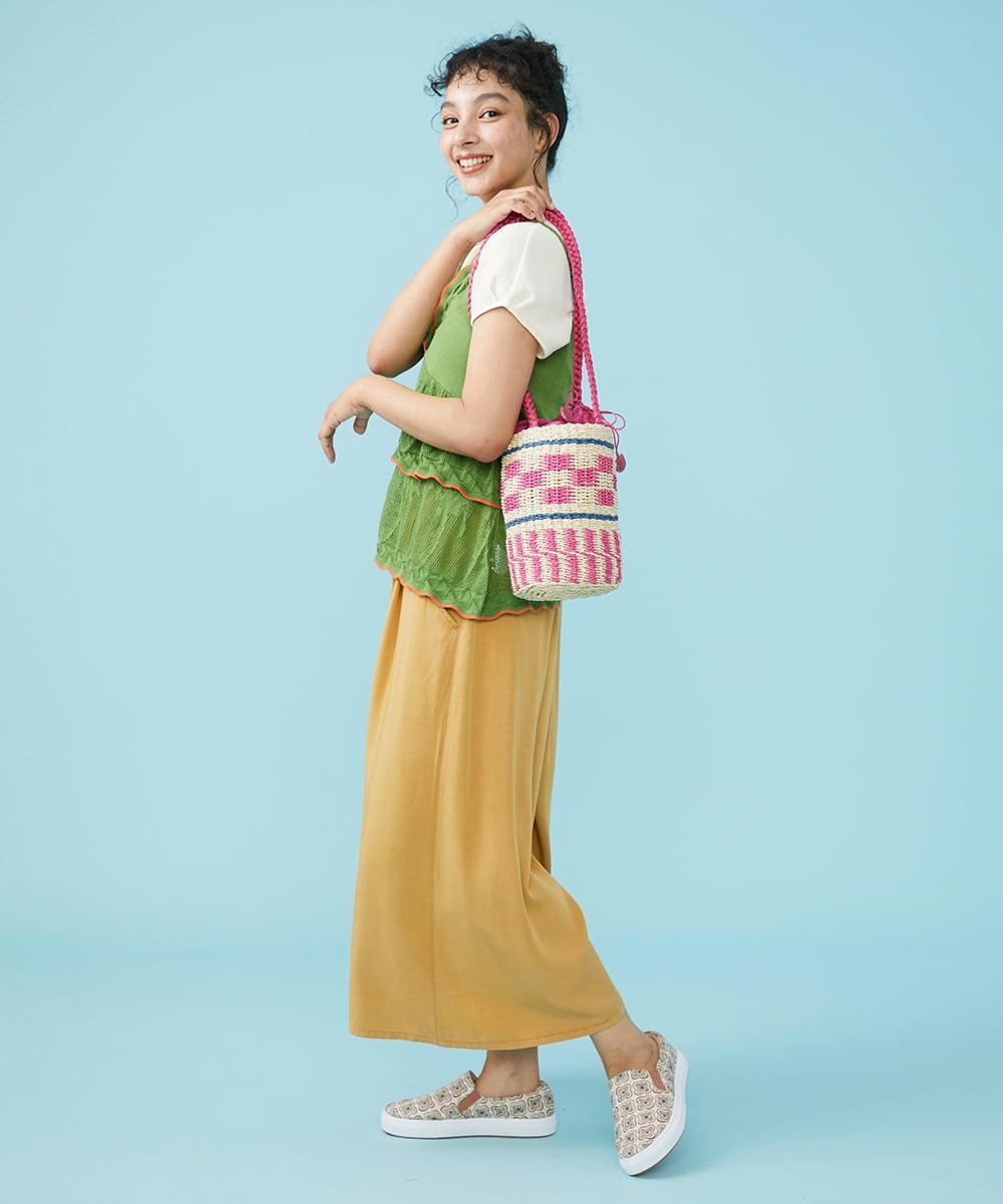 GJFGB40150 Jocomomola(ホコモモラ) Palmera メッシュ　ティアードニットキャミソール ピンク