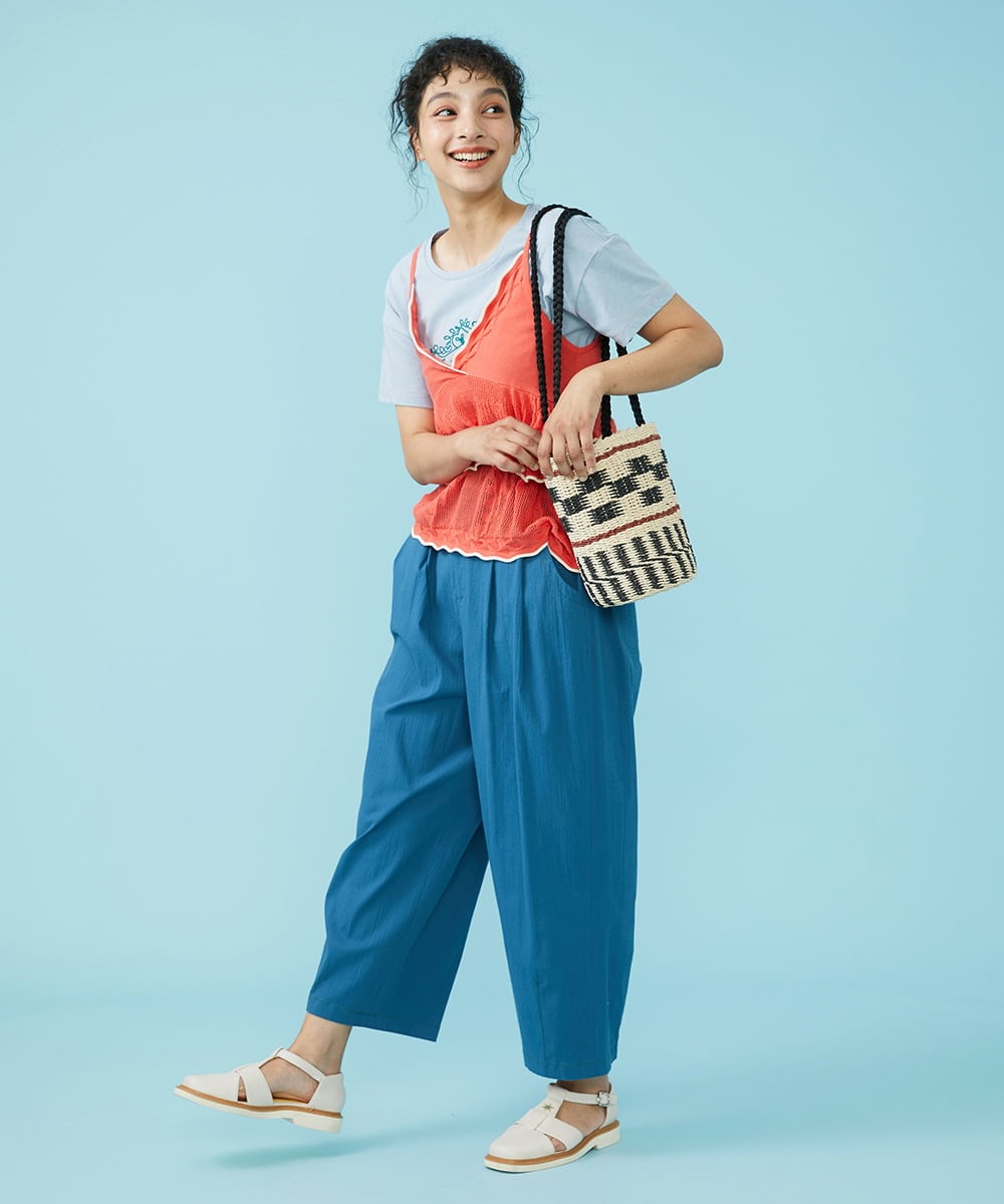GJFGB40150 Jocomomola(ホコモモラ) Palmera メッシュ　ティアードニットキャミソール ピンク