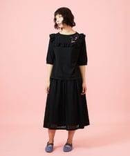 GJFGE02220 Jocomomola(ホコモモラ) Dulcinea フリルニットプルオーバー ブラック