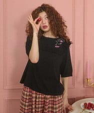 GJFGE02220 Jocomomola(ホコモモラ) Dulcinea フリルニットプルオーバー ブラック