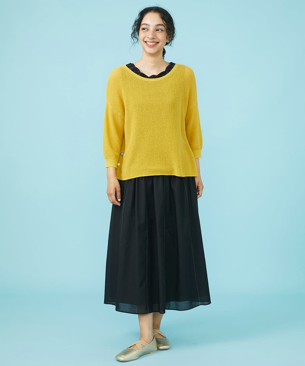 GJFGW30160 Jocomomola(ホコモモラ) リネン混 プルオーバーニット ベージュ