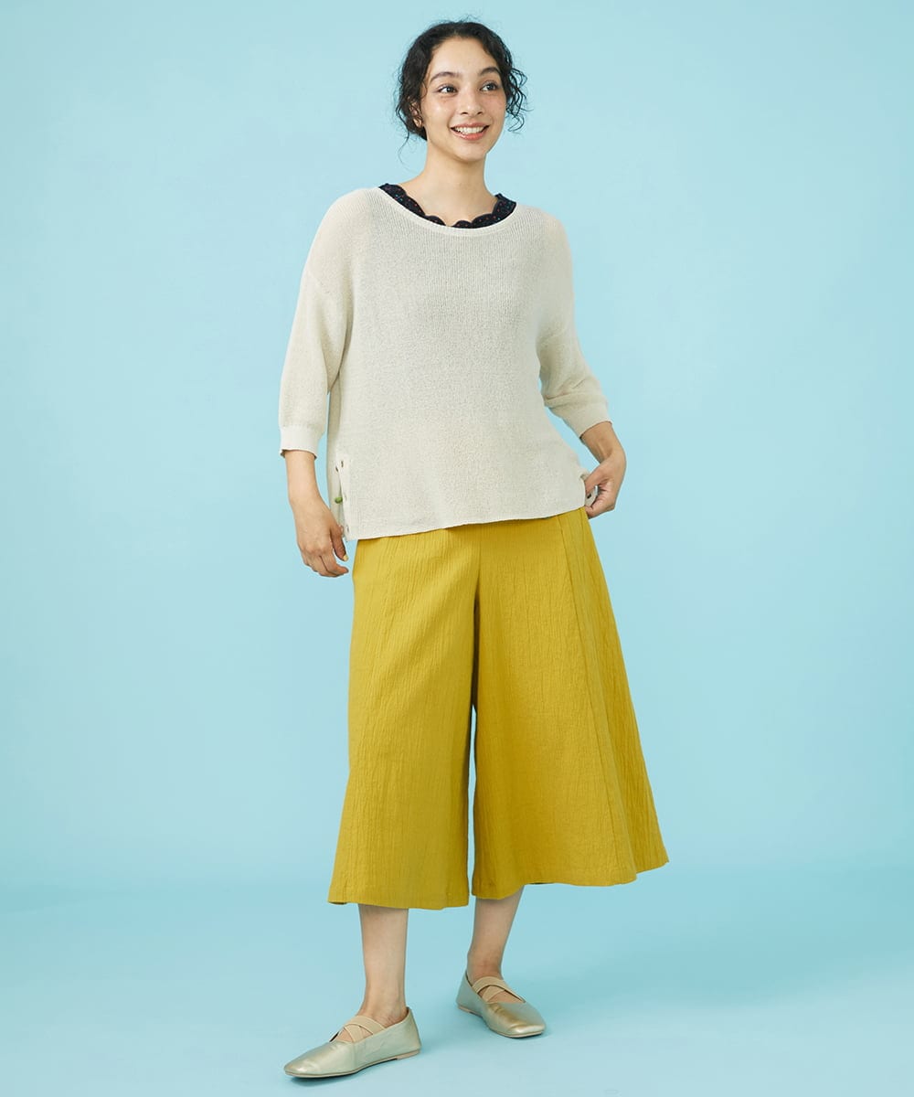 GJFGW30160 Jocomomola(ホコモモラ) リネン混 プルオーバーニット ベージュ
