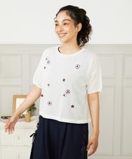 GJFHA30200 Jocomomola(ホコモモラ) Brisa フラワー刺繍シアーニット ホワイト