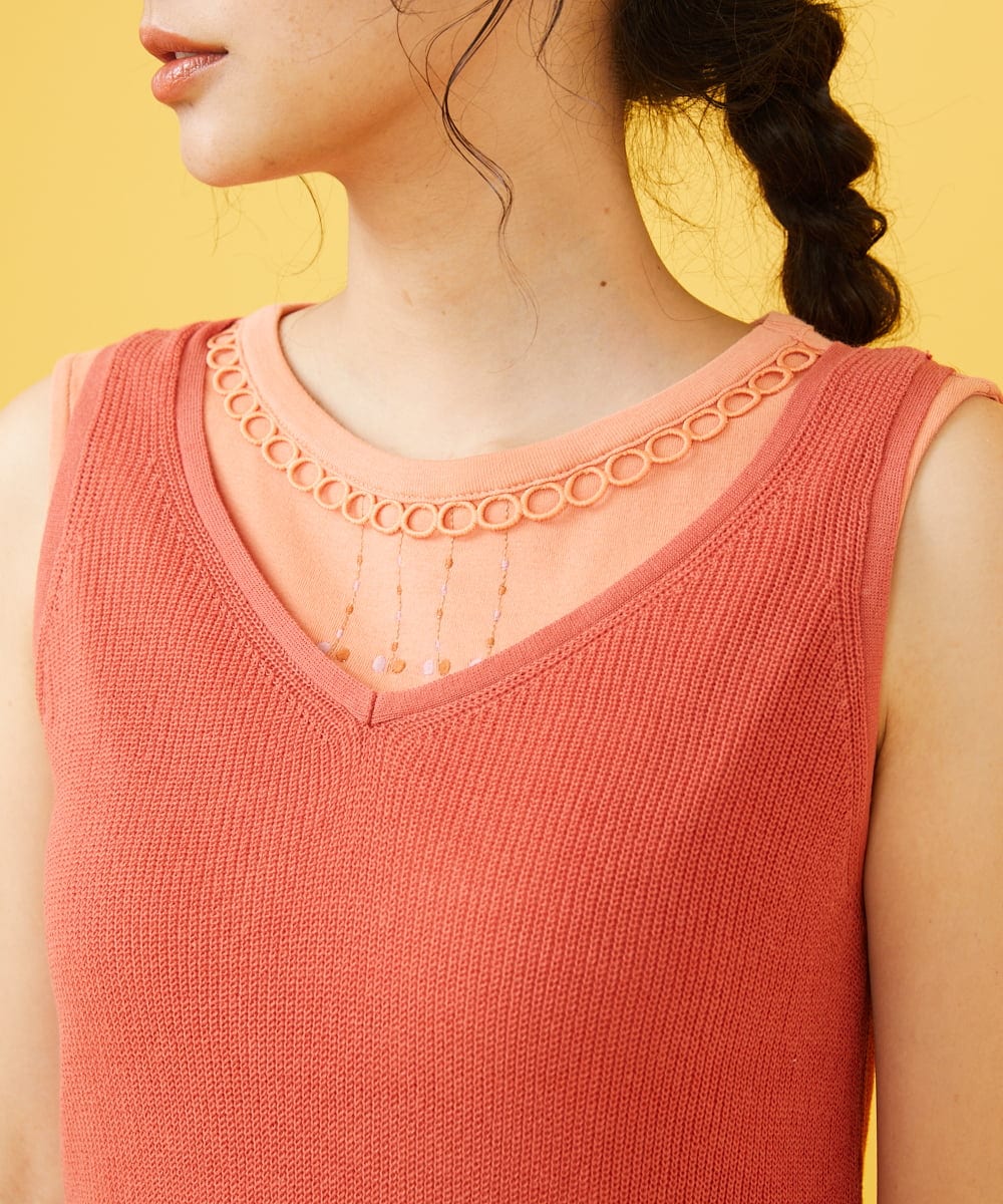 GJFHB46190 Jocomomola(ホコモモラ) NATURAL YARN　コットンニットチュニック レッド