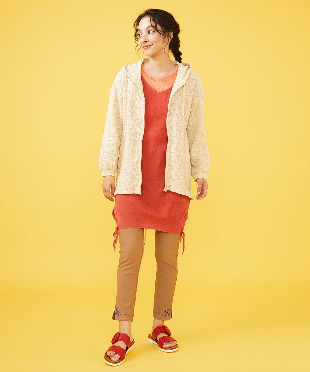 GJFHB46190 Jocomomola(ホコモモラ) NATURAL YARN　コットンニットチュニック レッド