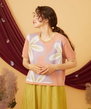 GJFHD01200 Jocomomola(ホコモモラ) Flores de verano フラワージャカードニットプルオーバー オレンジ
