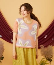 GJFHD01200 Jocomomola(ホコモモラ) Flores de verano フラワージャカードニットプルオーバー オレンジ