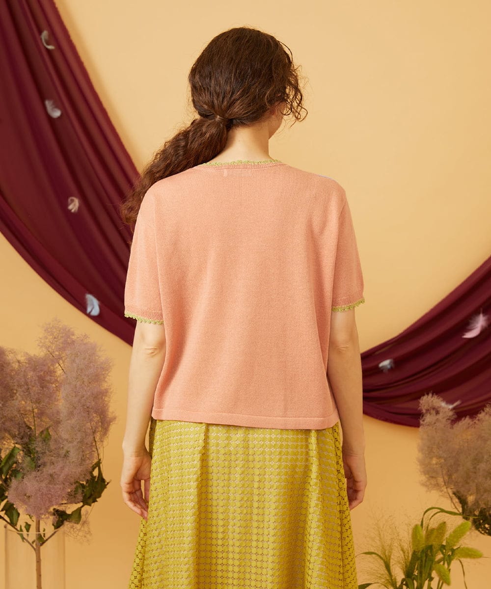 GJFHD01200 Jocomomola(ホコモモラ) Flores de verano フラワージャカードニットプルオーバー オレンジ