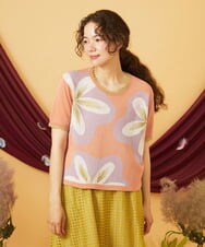 GJFHD01200 Jocomomola(ホコモモラ) Flores de verano フラワージャカードニットプルオーバー オレンジ
