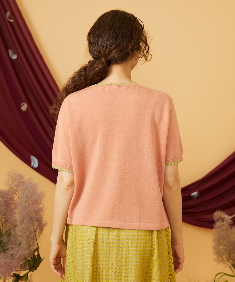 GJFHD01200 Jocomomola(ホコモモラ) Flores de verano フラワージャカードニットプルオーバー オレンジ