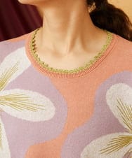 GJFHD01200 Jocomomola(ホコモモラ) Flores de verano フラワージャカードニットプルオーバー オレンジ