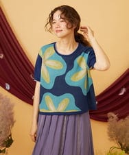 GJFHD01200 Jocomomola(ホコモモラ) Flores de verano フラワージャカードニットプルオーバー ネイビー