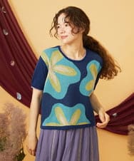 GJFHD01200 Jocomomola(ホコモモラ) Flores de verano フラワージャカードニットプルオーバー ネイビー