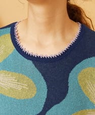 GJFHD01200 Jocomomola(ホコモモラ) Flores de verano フラワージャカードニットプルオーバー ネイビー
