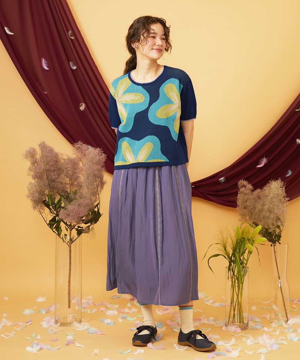GJFHD01200 Jocomomola(ホコモモラ) Flores de verano フラワージャカードニットプルオーバー ネイビー