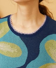 GJFHD01200 Jocomomola(ホコモモラ) Flores de verano フラワージャカードニットプルオーバー ネイビー