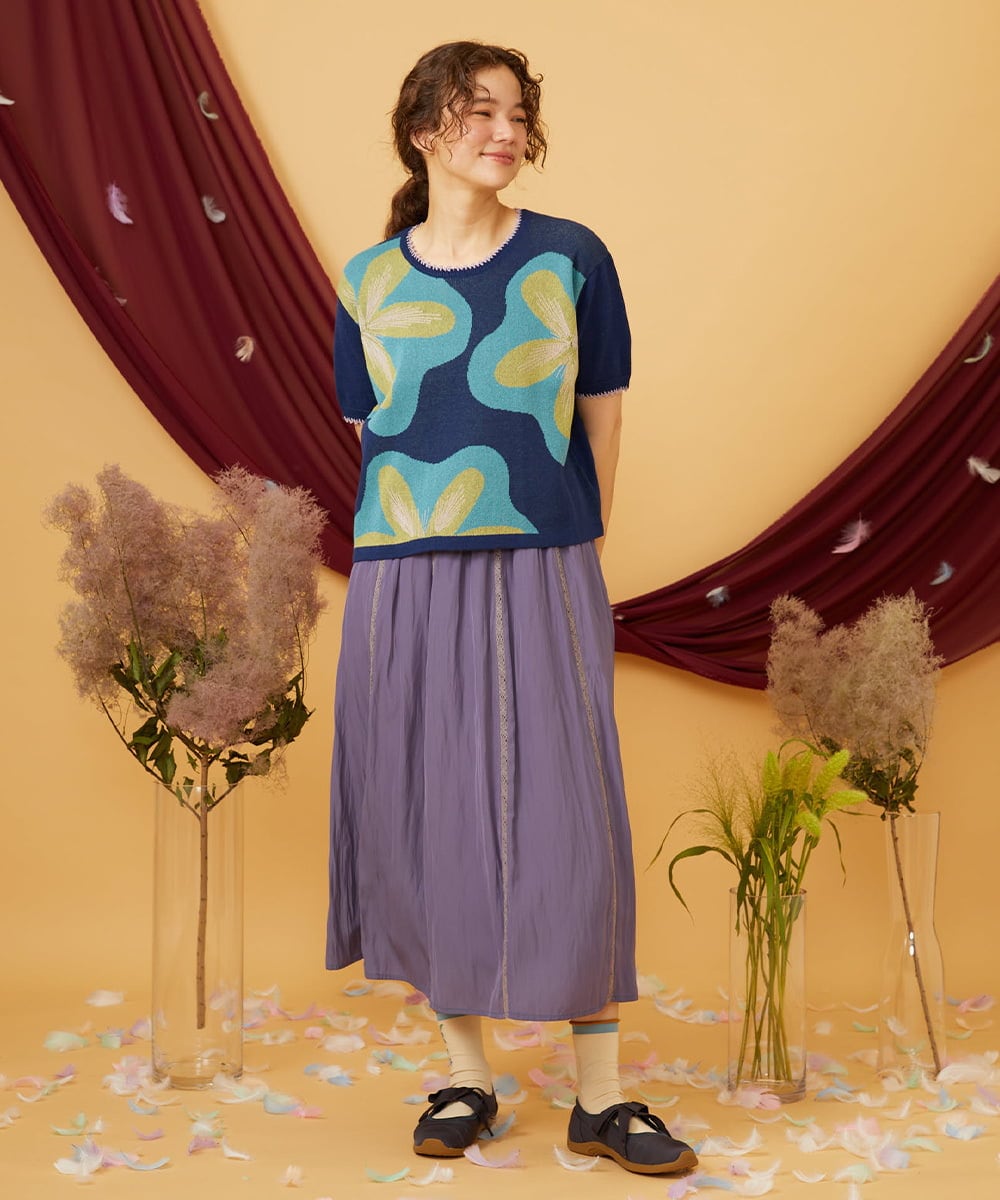 GJFHD01200 Jocomomola(ホコモモラ) Flores de verano フラワージャカードニットプルオーバー ネイビー