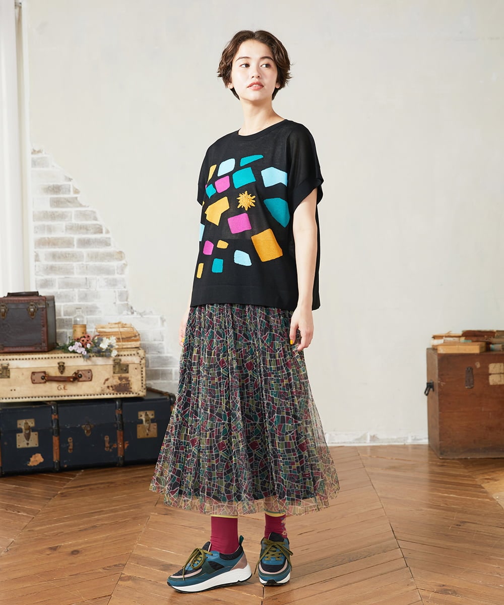 GJFJA01240 Jocomomola(ホコモモラ) Callejero インターシャシアーニットプルオーバー ブラック