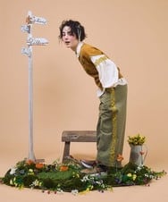 GJFJB02240 Jocomomola(ホコモモラ) Flor Alta フラワー刺繍ニットプルオーバー ネイビー