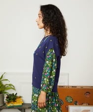 GJFJB02240 Jocomomola(ホコモモラ) Flor Alta フラワー刺繍ニットプルオーバー ネイビー