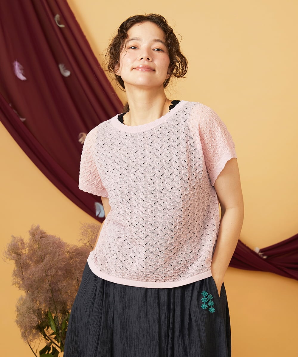 GJFJD31200 Jocomomola(ホコモモラ) Capricho バックリボンサマーニットプルオーバー ライトピンク