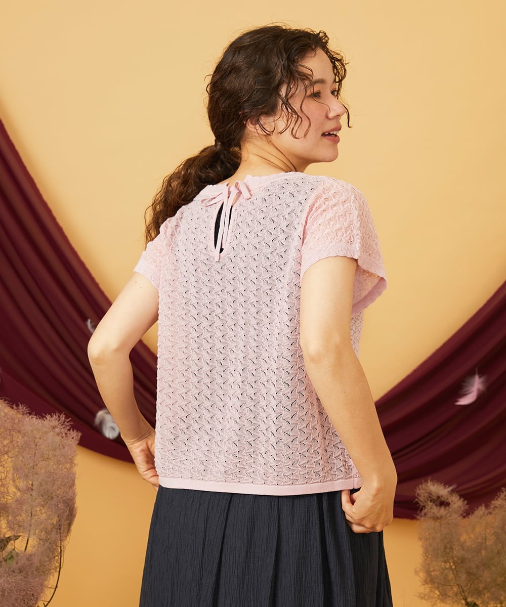 GJFJD31200 Jocomomola(ホコモモラ) Capricho バックリボンサマーニットプルオーバー ライトピンク