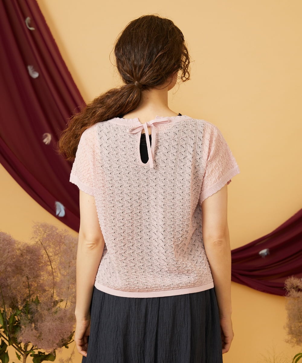 GJFJD31200 Jocomomola(ホコモモラ) Capricho バックリボンサマーニットプルオーバー ライトピンク