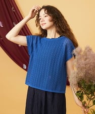 GJFJD31200 Jocomomola(ホコモモラ) Capricho バックリボンサマーニットプルオーバー ブルー