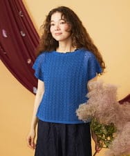 GJFJD31200 Jocomomola(ホコモモラ) Capricho バックリボンサマーニットプルオーバー ブルー