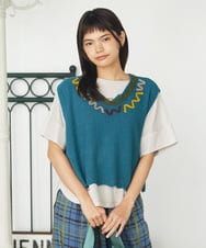 GJFJE01200 Jocomomola(ホコモモラ) Dibujqr サイドリボンニットベスト ブルー
