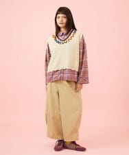 GJFJE01200 Jocomomola(ホコモモラ) Dibujqr サイドリボンニットベスト ベージュ