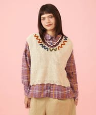 GJFJE01200 Jocomomola(ホコモモラ) Dibujqr サイドリボンニットベスト ベージュ