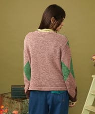 GJFLD32230 Jocomomola(ホコモモラ) Rombo de Cinta アーガイル柄ニットプルオーバー ピンク