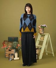 GJFLD32230 Jocomomola(ホコモモラ) Rombo de Cinta アーガイル柄ニットプルオーバー ネイビー