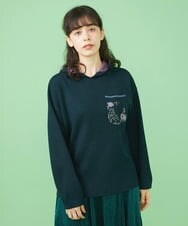 GJFLS30200 Jocomomola(ホコモモラ) Wフェイスニット フード付きプルオーバー グリーン