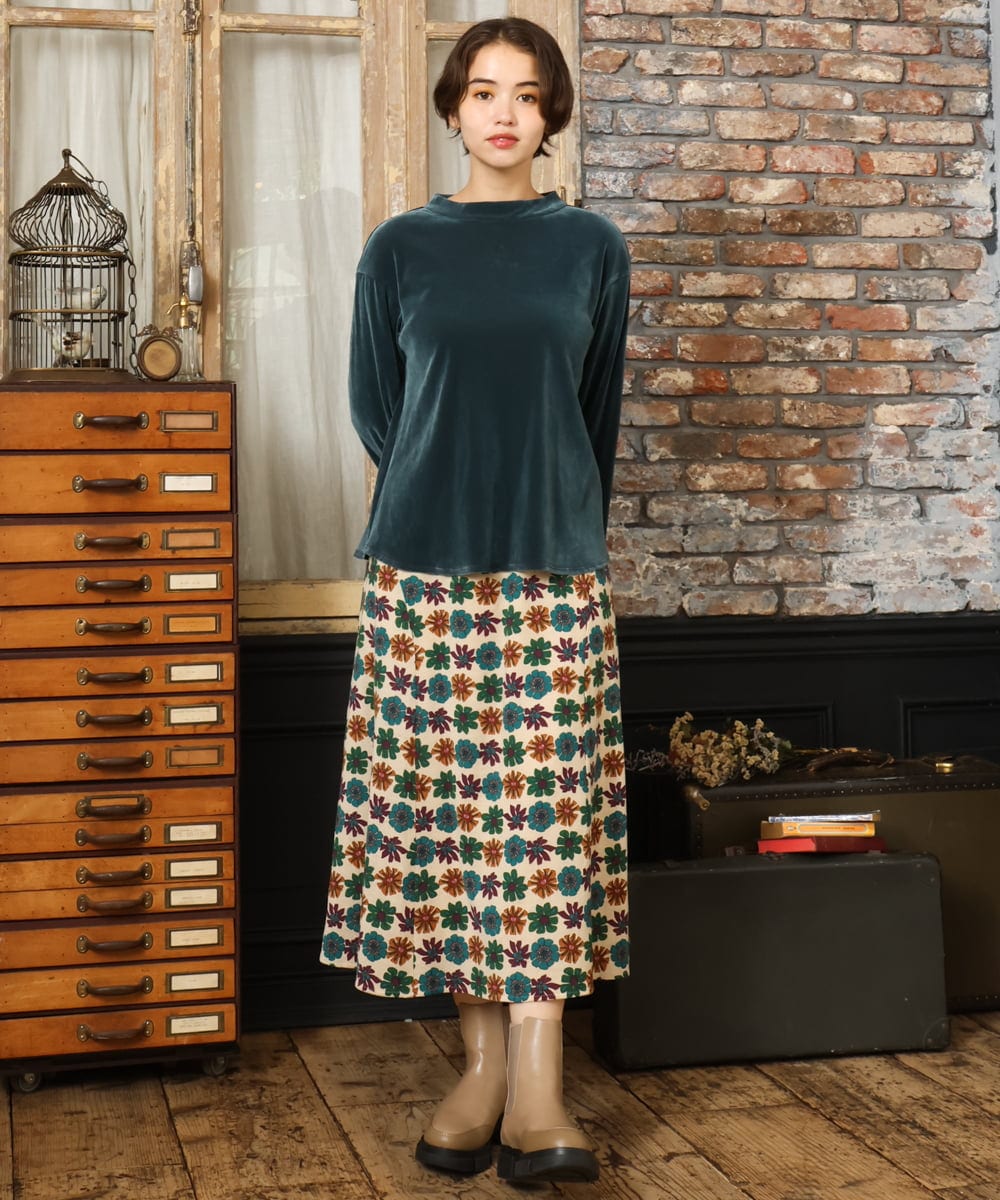GJHAD01240 Jocomomola(ホコモモラ) Calle Imperial フラワープリントスカート ベージュ