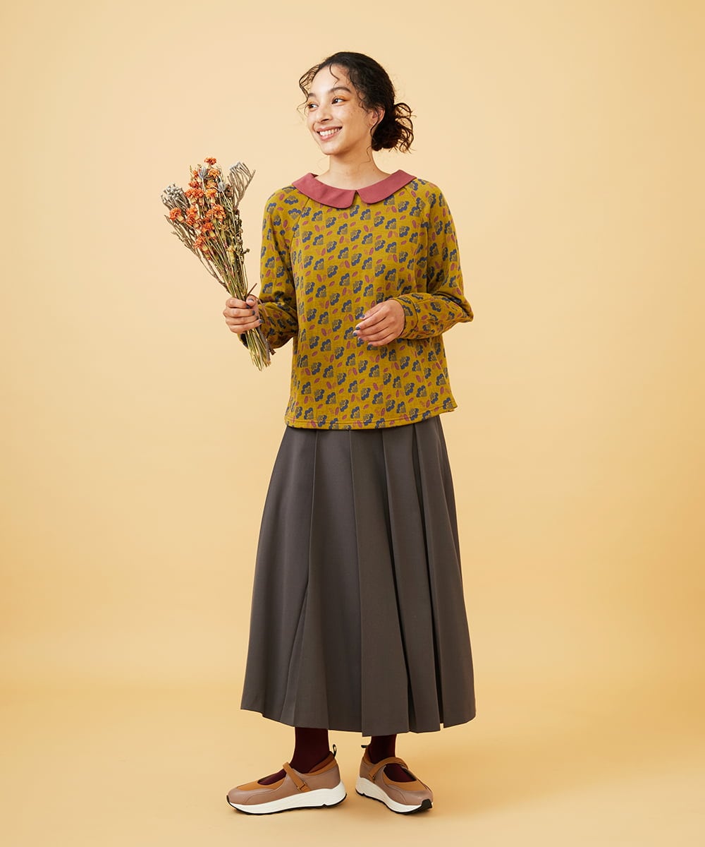 GJHAD35200 Jocomomola(ホコモモラ) Pliegues ワンポイント刺繍プリーツスカート グレー