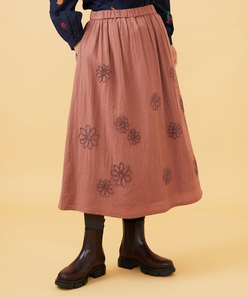 GJHAE40200 Jocomomola(ホコモモラ) Susurrito フラワーモチーフゴムギャザースカート ピンク